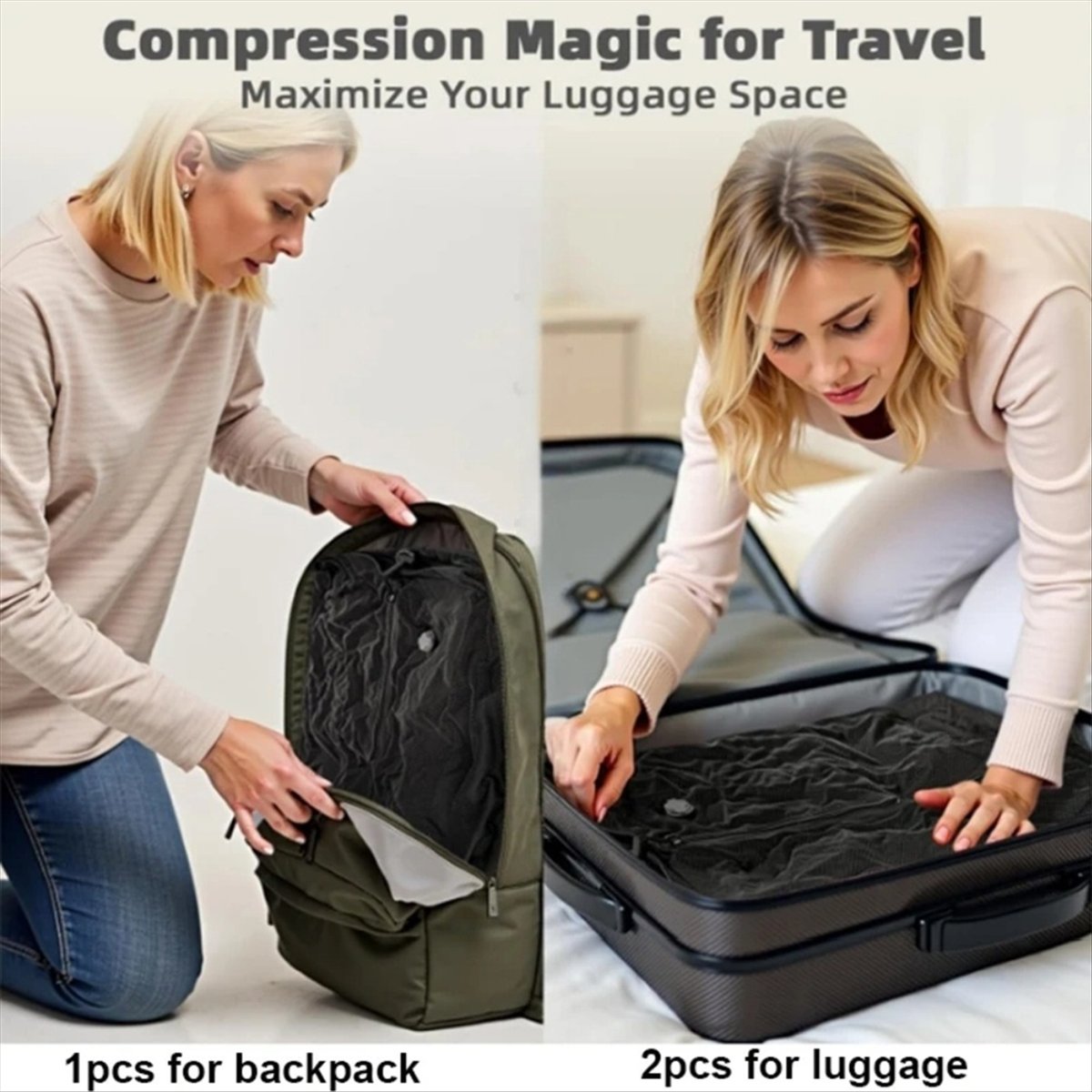 Compression Bag Vacuum - Fits for Vacuum Bags for Travel,Reusable